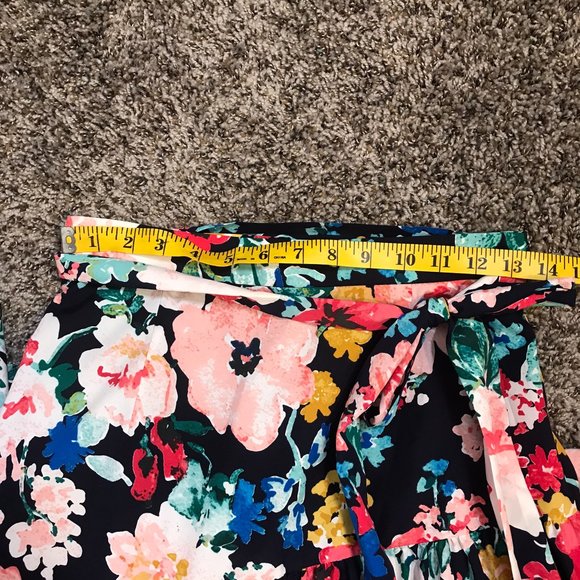 Eliza J Floral Tiered Taffeta Asymmetrical High Low Tie Waist Midi Skirt - Picture 8 of 10